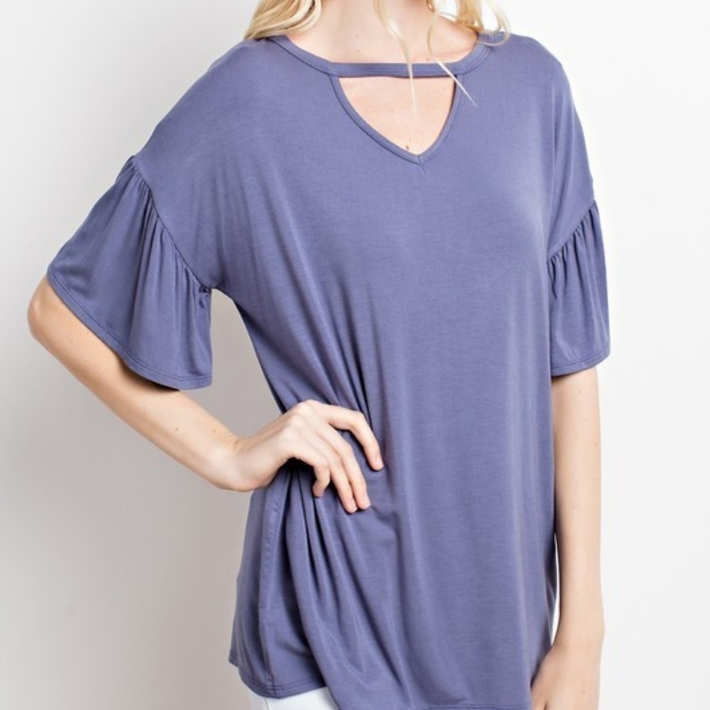 Blue Flowy Top S M L - Picture 2 of 4